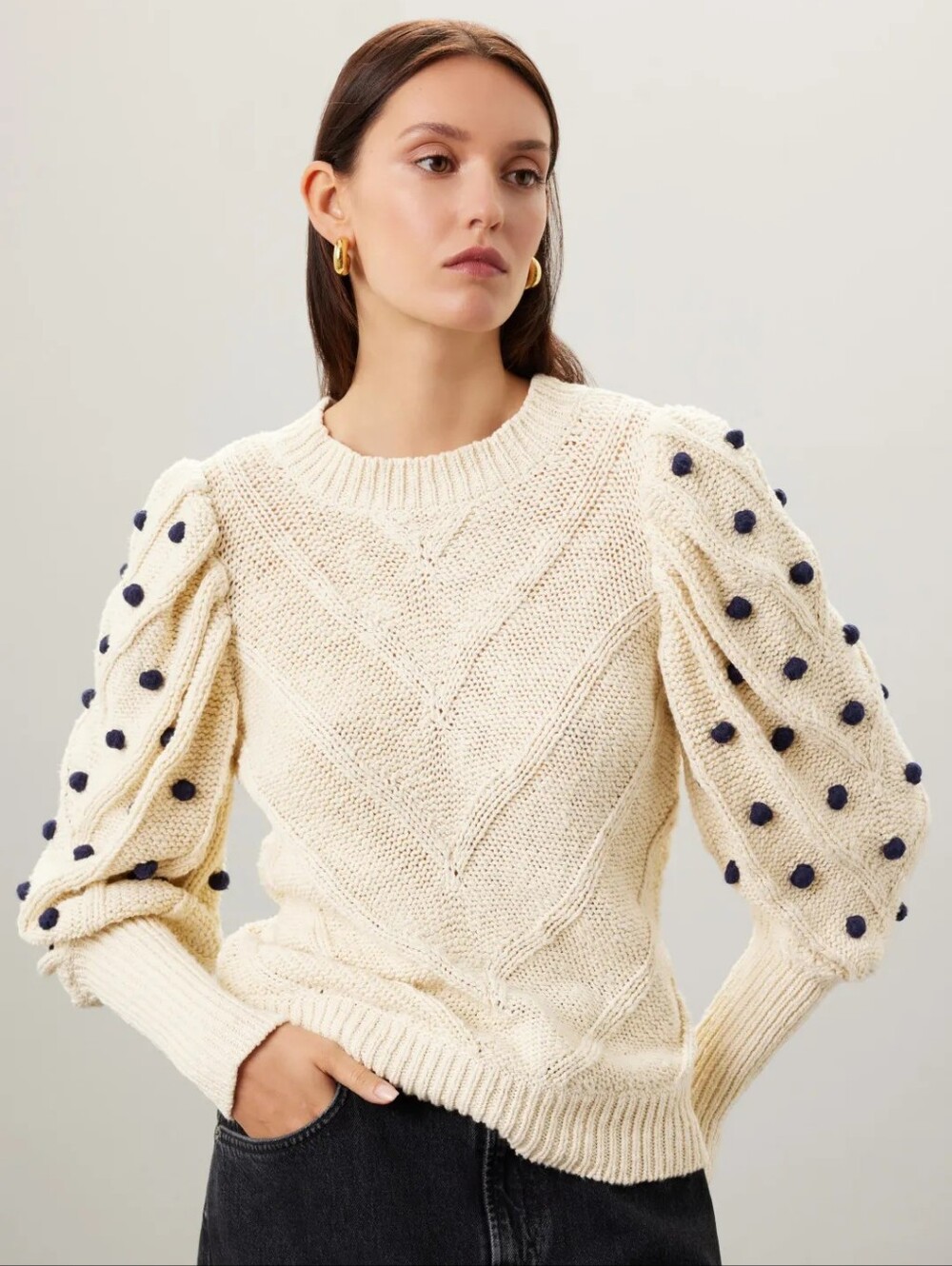 Marie Oliver Bridget Cream Knit Pom Pom Sweater Size XS